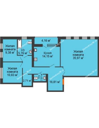3 комнатная квартира 99,7 м² в ЖК Вознесенский, дом 2 этап