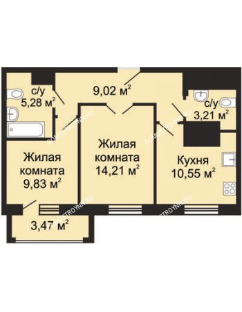 2 комнатная квартира 53,84 м² - ЖК Гелиос