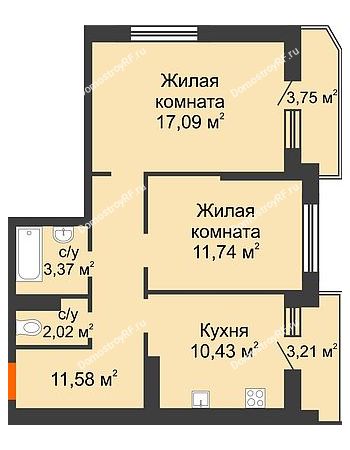 2 комнатная квартира 59,72 м² в ЖК Губернский, дом Литер 29