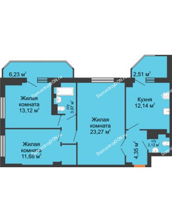 3 комнатная квартира 85,21 м² - ЖК Гармония