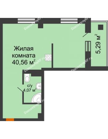 1 комнатная квартира 44,63 м² - Клубный дом Vivaldi (Вивальди)