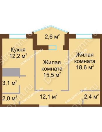2 комнатная квартира 68,5 м² в ЖК Монолит, дом № 89, корп. 1, 2