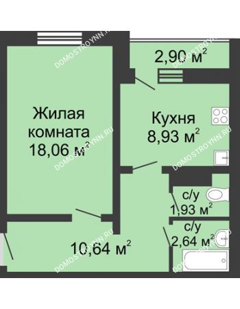1 комнатная квартира 43,65 м² в ЖК Бурнаковский, дом № 39