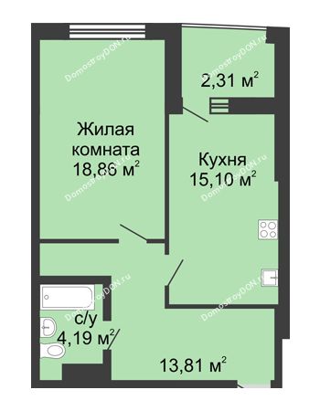 1 комнатная квартира 55,8 м² в ЖК Тихий Дон, дом № 3