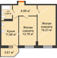 2 комнатная квартира 56,57 м² в ЖК Свобода, дом №2 - планировка