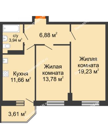 2 комнатная квартира 56,57 м² в ЖК Свобода, дом №2