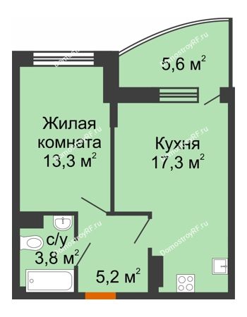 1 комнатная квартира 42,4 м² в ЖК Самолет, дом 4 очередь - Литер 22