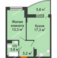 1 комнатная квартира 42,4 м² в ЖК Самолет, дом 4 очередь - Литер 22 - планировка