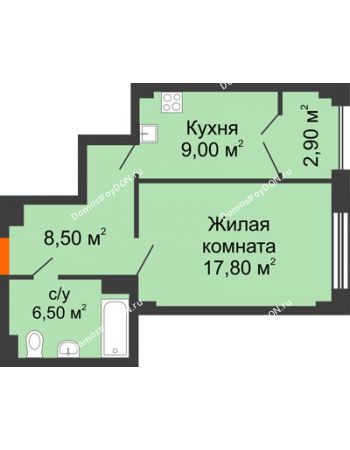 1 комнатная квартира 44,9 м² - ЖК Гагарин