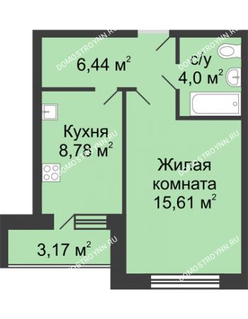 1 комнатная квартира 36,42 м² в ЖК Удачный, дом № 3