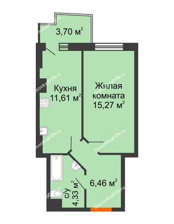 1 комнатная квартира 38,78 м² в ЖК Сердце Ростова 2, дом Литер 1