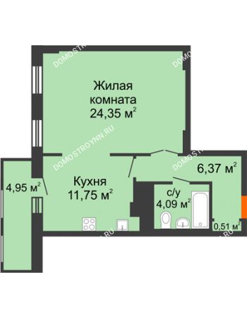 1 комнатная квартира 52,01 м² в ЖК Покровский, дом № 1