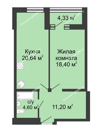 1 комнатная квартира 57 м² - ЖК Бристоль