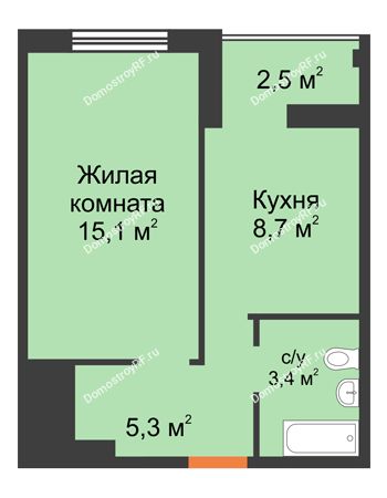 1 комнатная квартира 33,75 м² в ЖК На Ватутина, дом ГП 1.1,1.2,1.3