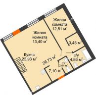 2 комнатная квартира 93,32 м² в ЖК DOK (ДОК), дом ГП-1.2 - планировка