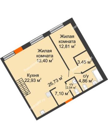2 комнатная квартира 93,32 м² в ЖК DOK (ДОК), дом ГП-1.2