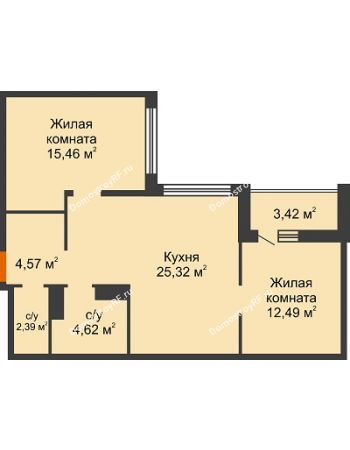 2 комнатная квартира 66,56 м² в Жилой Район Никольский, дом ГП-54