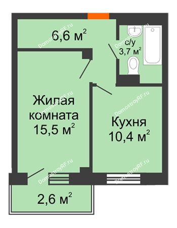 1 комнатная квартира 38 м² - ЖД Подзолкова