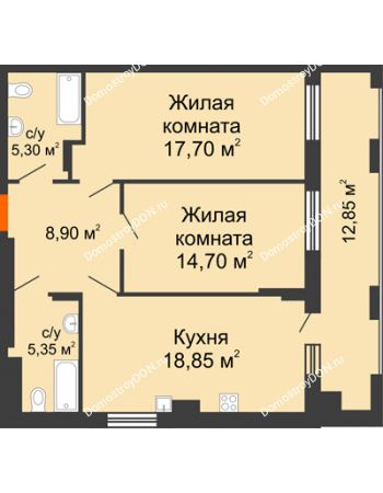 2 комнатная квартира 83,65 м² в ЖК Симфония, дом 3 этап