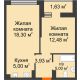 2 комнатная квартира 46,34 м² в ЖК Стрижи, дом Литер 3 - планировка
