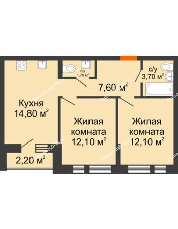 2 комнатная квартира 53,1 м² в ЖК НОРД-Премьер, дом № 13