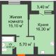 1 комнатная квартира 44,5 м² в ЖК Подкова на Цветочной, дом № 9 - планировка