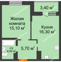 1 комнатная квартира 44,5 м² в ЖК Подкова на Цветочной, дом № 9 - планировка