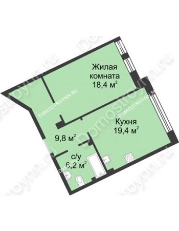 1 комнатная квартира 53,4 м² в ЖК Славянский квартал, дом № 188