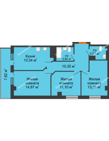 3 комнатная квартира 74,4 м² - ЖК Кристалл 2