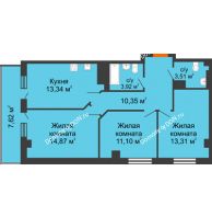 3 комнатная квартира 74,4 м², ЖК Кристалл 2 - планировка