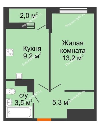 1 комнатная квартира 32,2 м² - ЖК Акварели-3