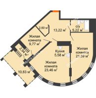 2 комнатная квартира 86,16 м² в ЖК Дом на Набережной, дом № 1 - планировка