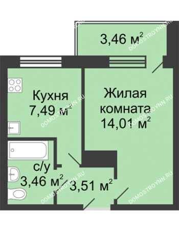 1 комнатная квартира 30,13 м² в ЖК Удачный, дом № 3