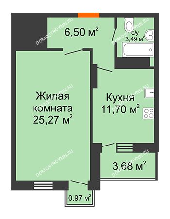 1 комнатная квартира 49,09 м² - ЖК Командор