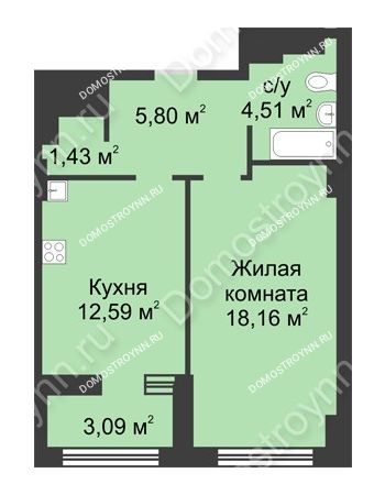 1 комнатная квартира 44,04 м² в ЖК Караваиха, дом № 5