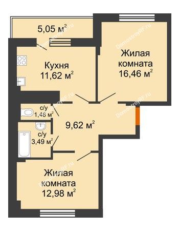 2 комнатная квартира 58,17 м² в Мкр Улитка, дом № 3Г,Д