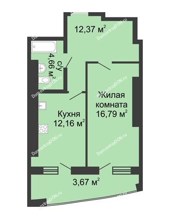 1 комнатная квартира 53,32 м² в ЖК Тихий Дон, дом № 3