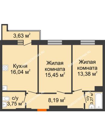2 комнатная квартира 61,9 м² - ЖК На Высоте