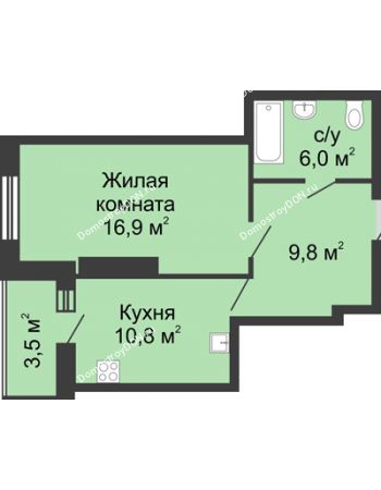 1 комнатная квартира 47 м² в ЖК Звездный, дом № 5
