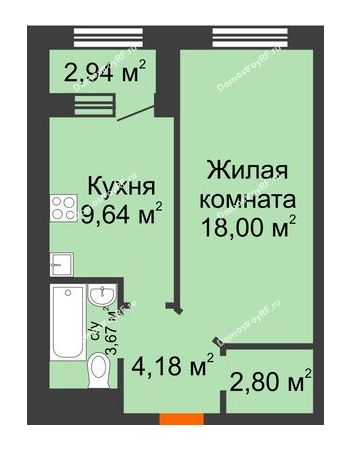 1 комнатная квартира 39,76 м² в ЖК Кубанский (Московский), дом Литер 4