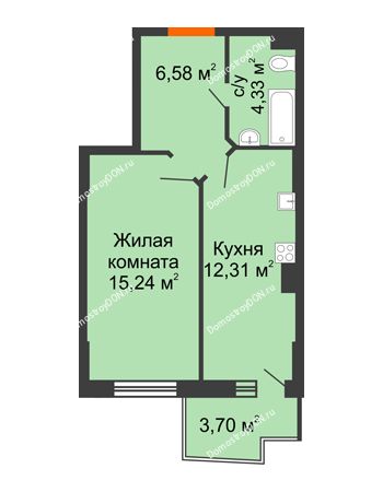 1 комнатная квартира 39,57 м² в ЖК Сердце Ростова 2, дом Литер 1