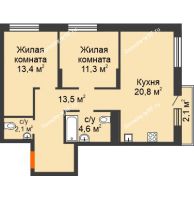 2 комнатная квартира 67,9 м² в ЖК Октябрьский, дом ГП-4 - планировка