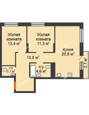 2 комнатная квартира 67,9 м² в ЖК Октябрьский, дом ГП-4