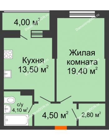 1 комнатная квартира 48,3 м² в ЖК Звездный-2, дом № 4