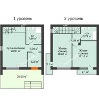 2 комнатный таунхаус 91 м² в КП Панорама, дом Гангутская, 9 (таунхаусы 91м2) - планировка