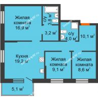 4 комнатная квартира 76,4 м² в ЖК City Life (Сити Лайф) , дом Секция C1 - планировка
