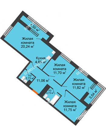 3 комнатная квартира 80,83 м² в ЖК Дом на Набережной, дом № 1