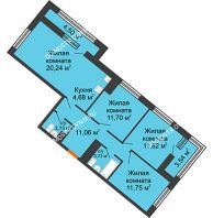 3 комнатная квартира 80,83 м² в ЖК Дом на Набережной, дом № 1 - планировка
