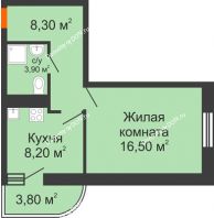 1 комнатная квартира 38 м² в ЖК Звезда Столицы, дом литер 6 - планировка