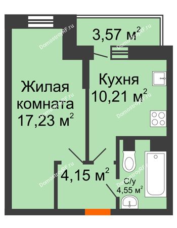 1 комнатная квартира 37,21 м² в ЖК Россинский парк, дом Литер 1